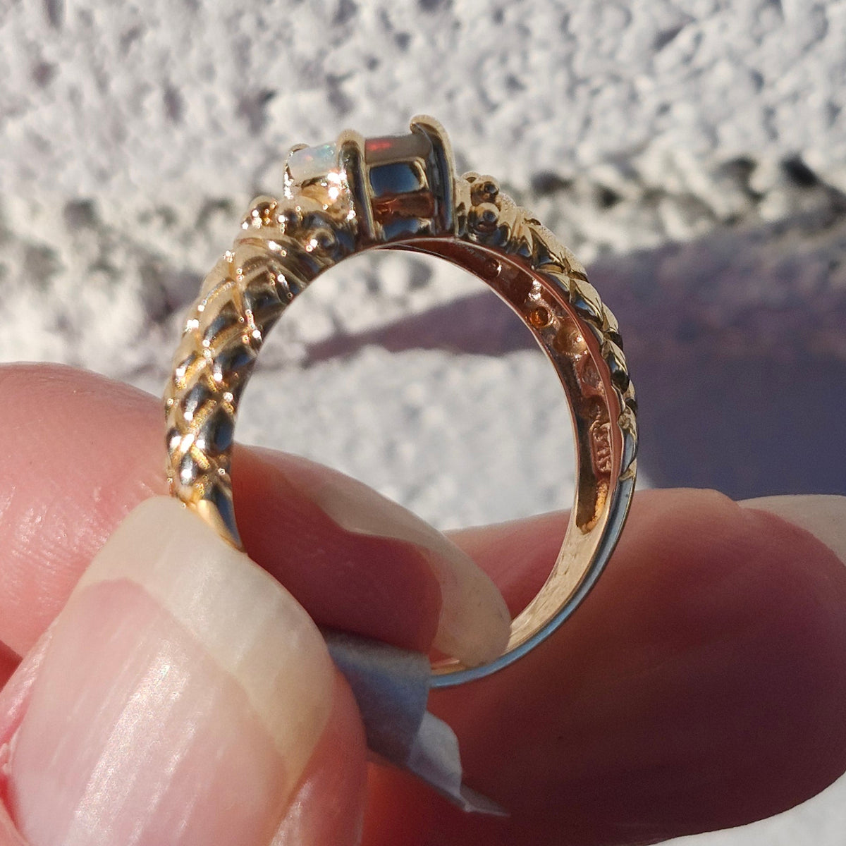 Rosa | 0.73ct Lightning Ridge Semi-Black Australian Opal Ring | Custom | 14kt Yellow Gold