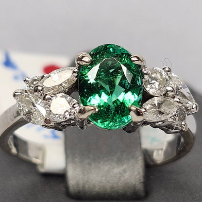 Angelica | 1.29ct Green Paraiba Tourmaline & Diamond Ring | 18kt White Gold