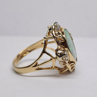 Claire | Coober Pedy Australian Crystal Opal & Diamond Ring | Estate | 14kt Yellow Gold