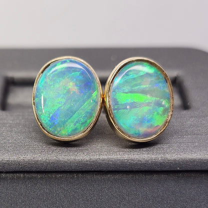 Elektra | Lightning Ridge Australian Crystal Opal Stud Earrings | 14kt Yellow Gold