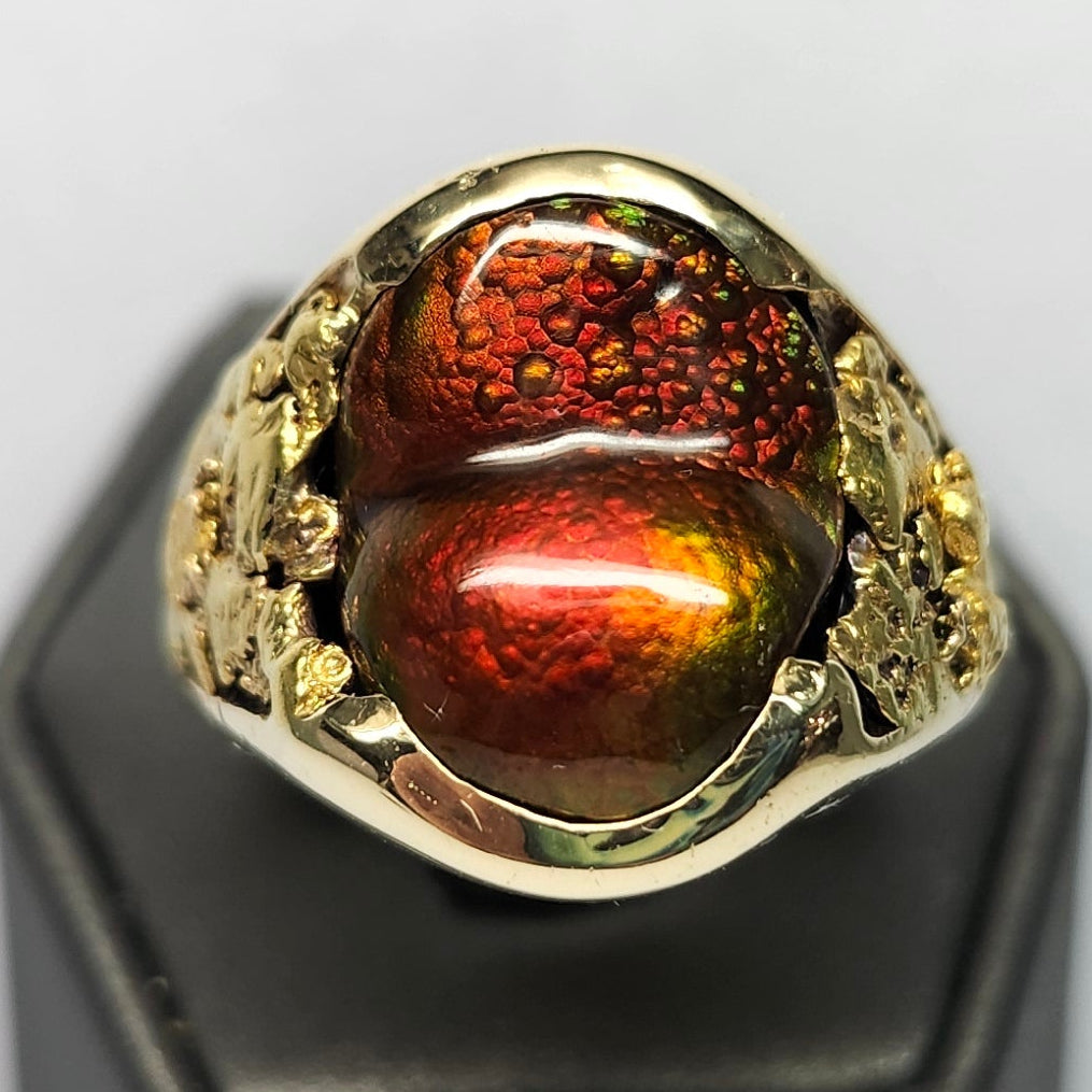 Eternal Flame | Men's 25.36 Gram Fire Agate and Gold Nugget Ring | 14kt
