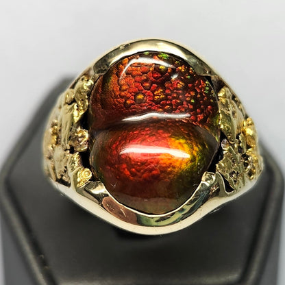 Eternal Flame | Men's 25.36 Gram Fire Agate and Gold Nugget Ring | 14kt