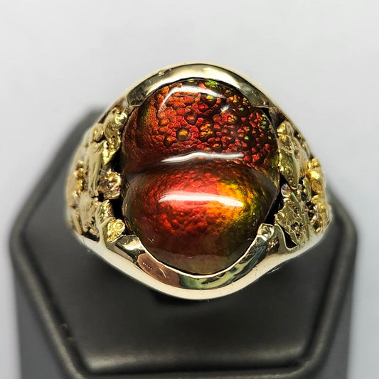Eternal Flame | Men's 25.36 Gram Fire Agate and Gold Nugget Ring | 14kt