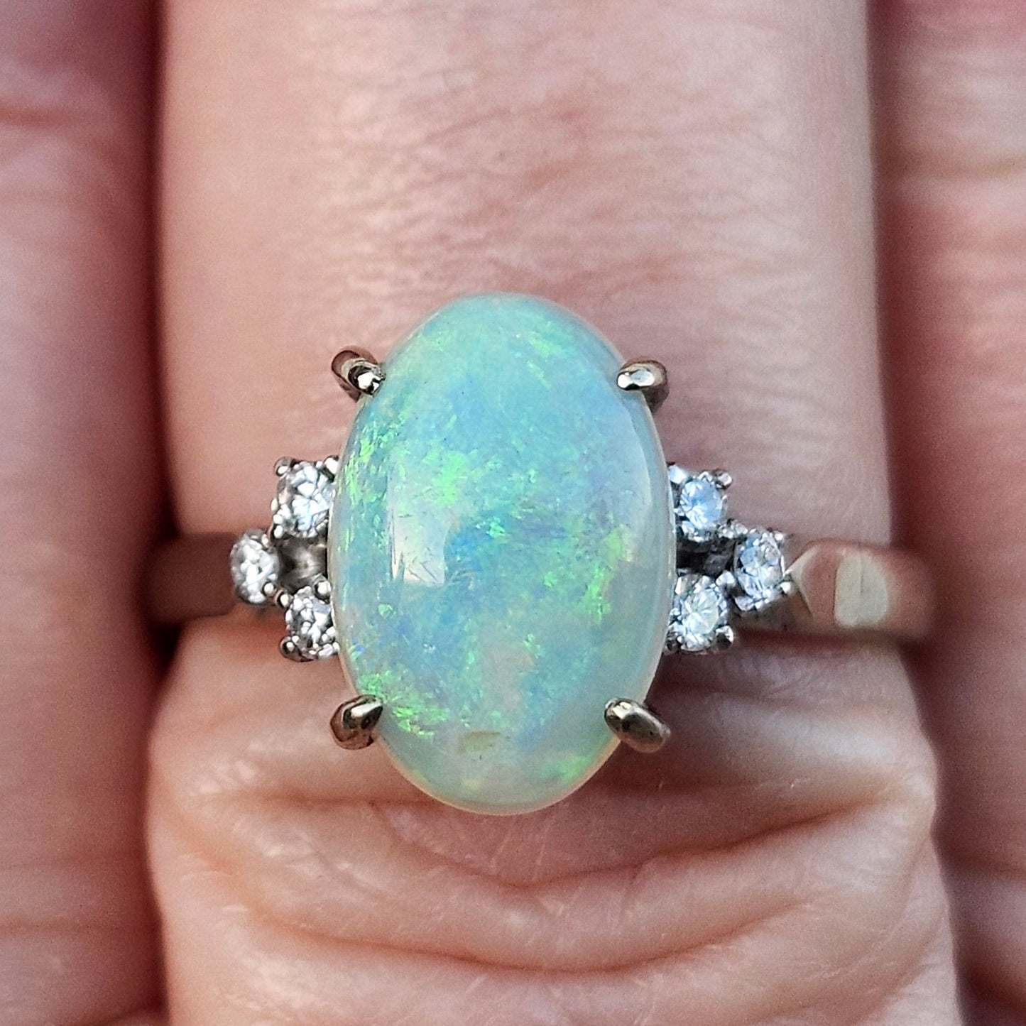 Jessica | Brazilian Crystal Opal & Diamond Ring | 14kt White Gold