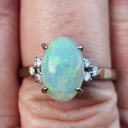 Jessica | Brazilian Crystal Opal & Diamond Ring | 14kt White Gold