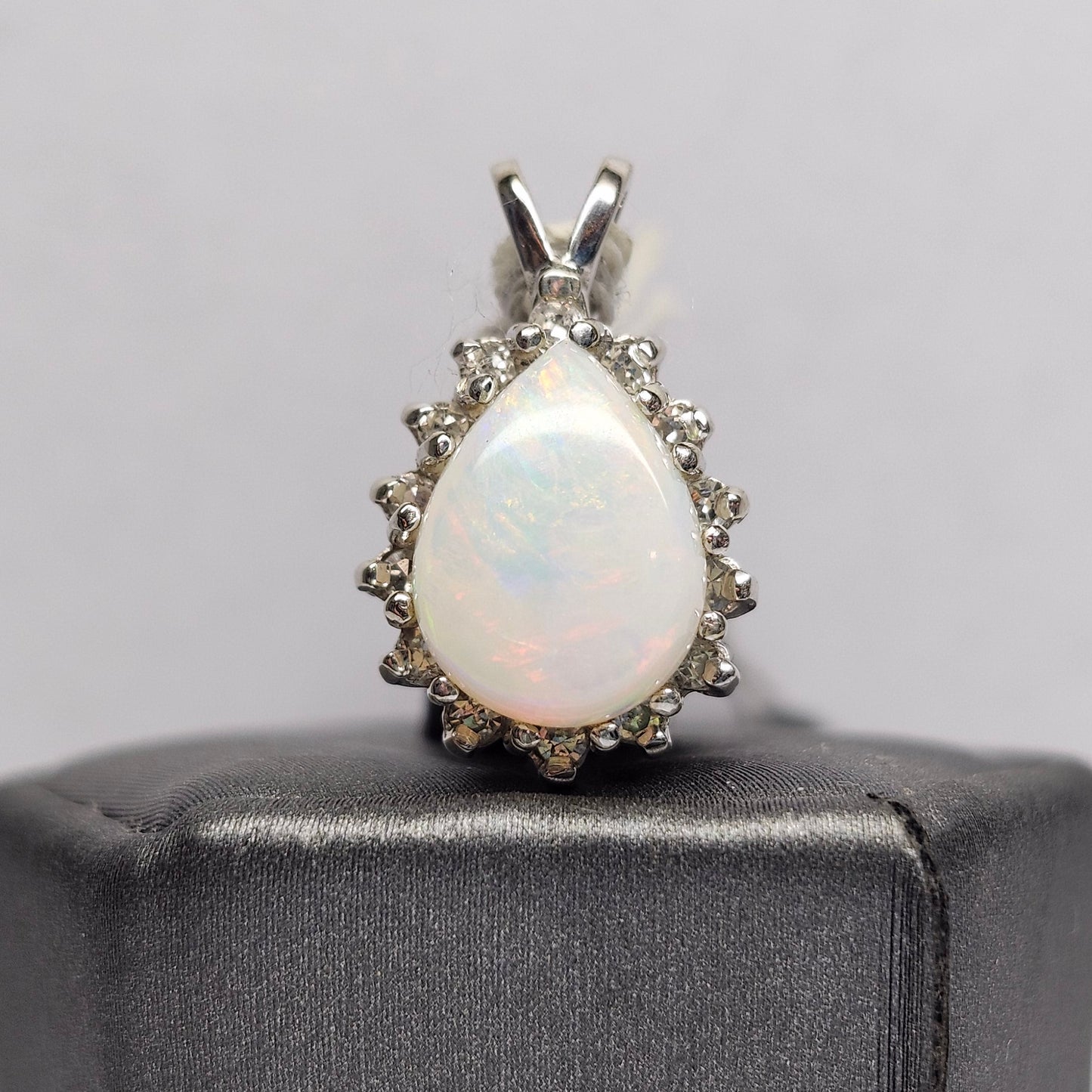 Brenna | Australian Coober Pedy Opal and Diamond Pendant | 14kt White Gold