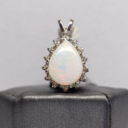 Brenna | Australian Coober Pedy Opal and Diamond Pendant | 14kt White Gold