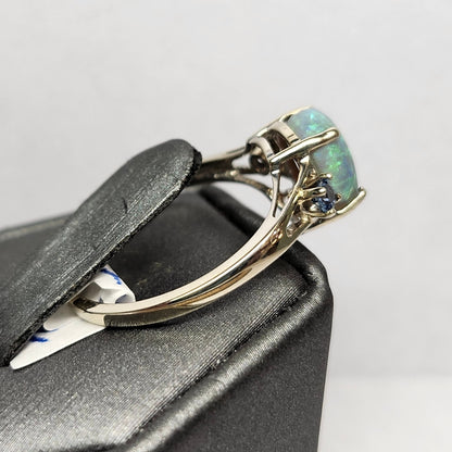 Raven | Lightning Ridge Opal & Purple Sapphire Ring | 14kt White Gold