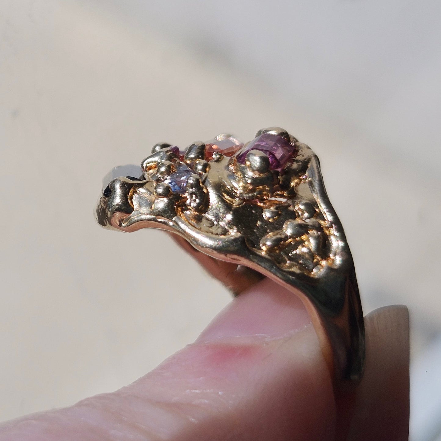 Tourmaline Trio & Spinel Custom Ring | 14kt Yellow Gold