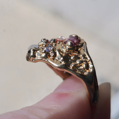 Tourmaline Trio & Spinel Custom Ring | 14kt Yellow Gold