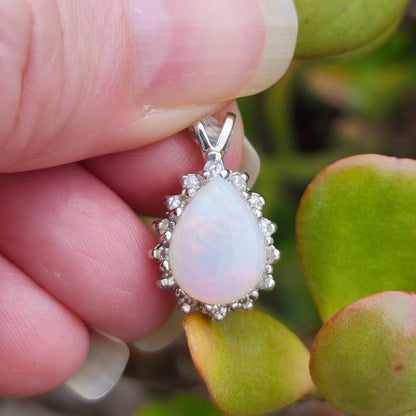Brenna | Australian Coober Pedy Opal and Diamond Pendant | 14kt White Gold
