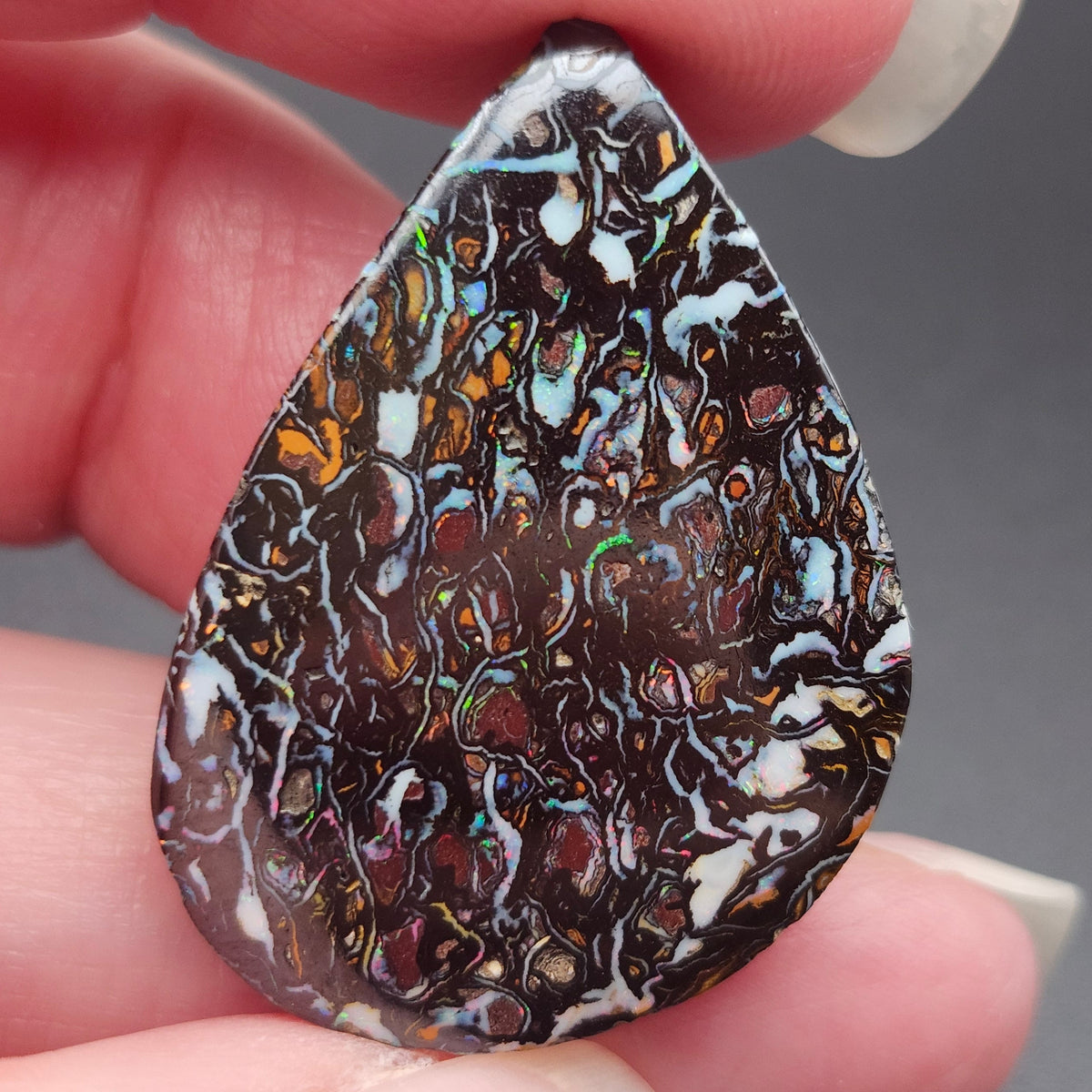 34.05ct Australian Koroit Boulder Matrix Opal | Freeform Pear Cabochon | #E300