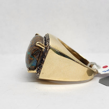 Harper | 11.82ct Koroit Boulder Opal and Diamond Ring | 14kt Yellow Gold