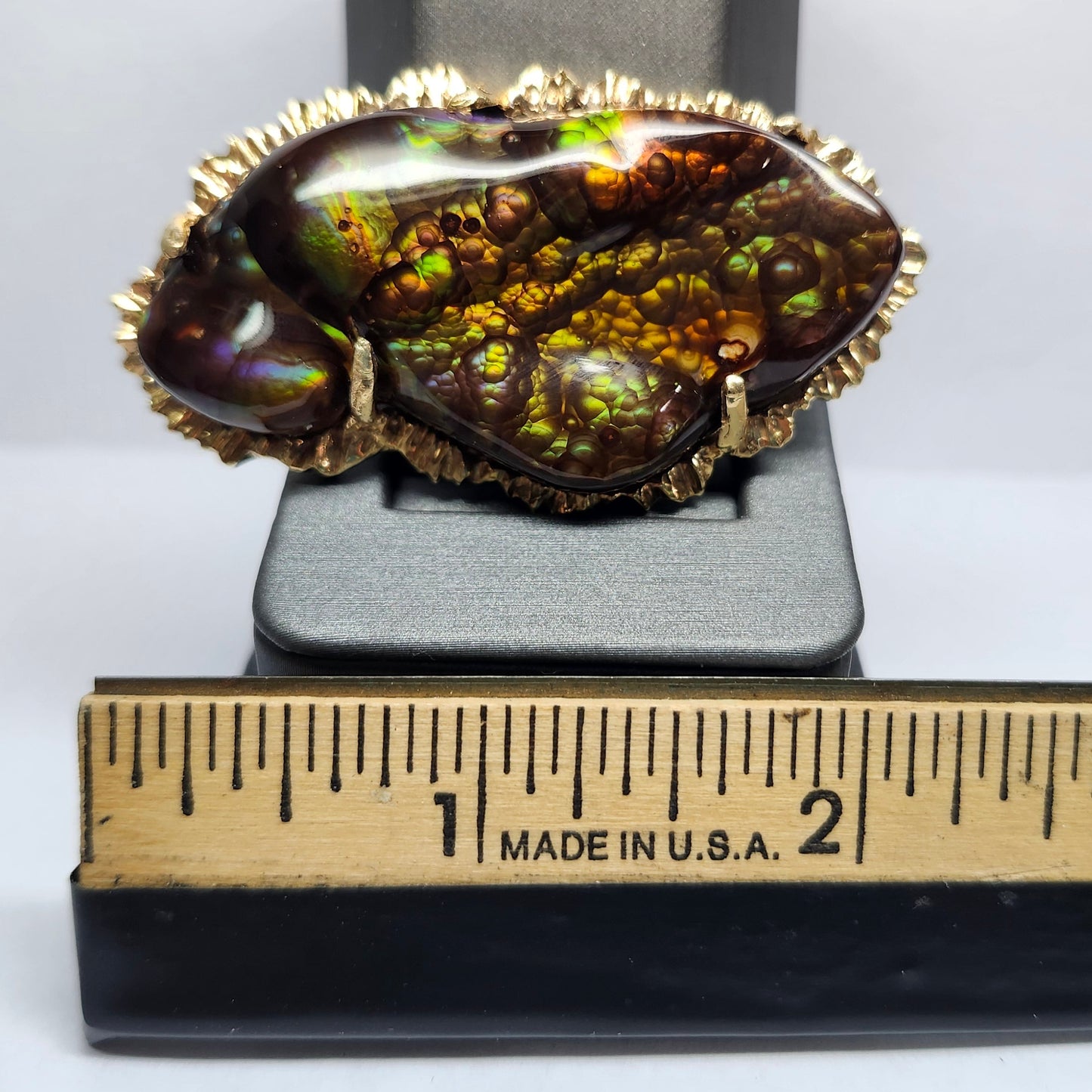 97.57ct Mexican Fire Agate Pendant | Custom Carved Cabochon | 14kt Yellow Gold
