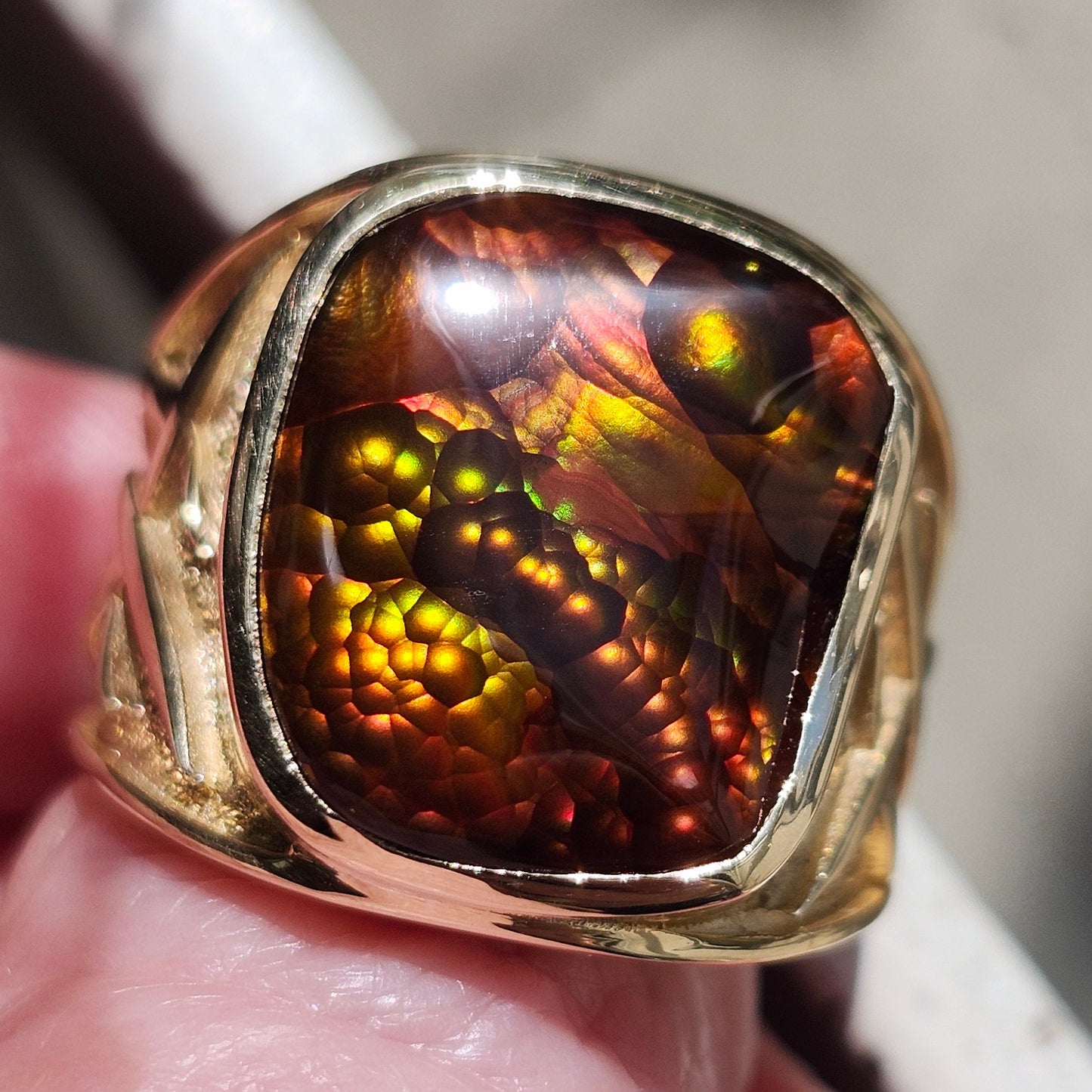 Igneas | Men's 21.49 Gram Custom Fire Agate Ring | 14kt Yellow Gold
