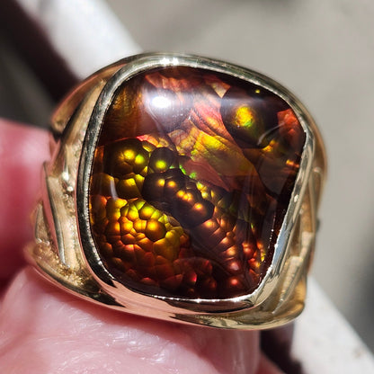 Igneas | Men's 21.49 Gram Custom Fire Agate Ring | 14kt Yellow Gold
