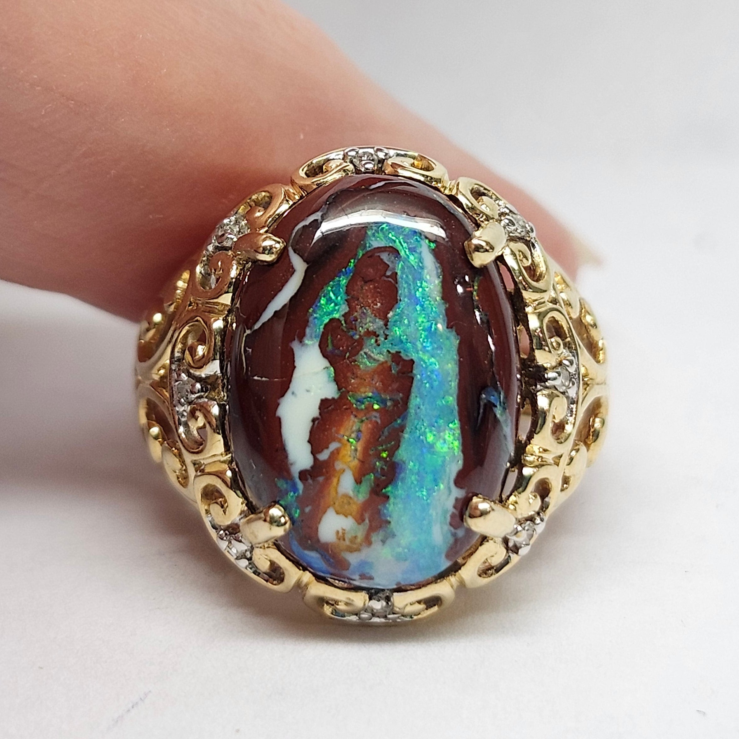Koroit Boulder Opal and Diamond Ring | 10kt Yellow Gold | Burton's