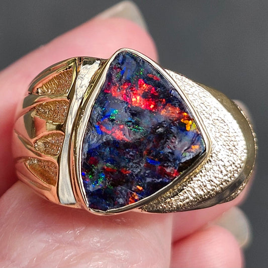 Red Admiral | Black Boulder Opal Ring | 14kt
