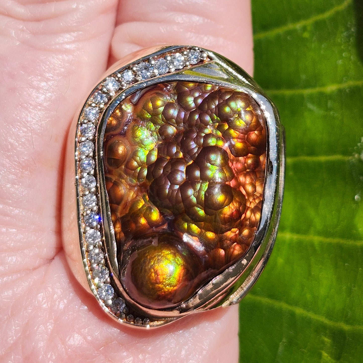 Legacy | 44.30 Gram Custom Fire Agate and Diamond Ring | 14kt Yellow Gold