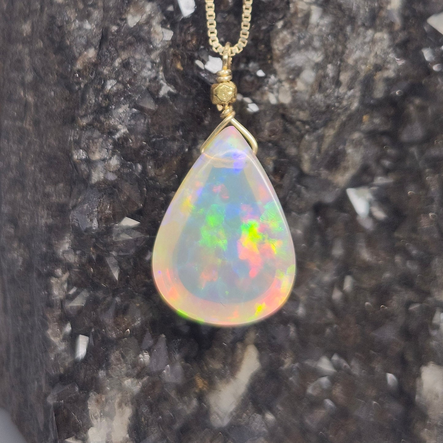 Joy | 3.20ct Ethiopian African Crystal Opal Pendant | 14kt Yellow Gold