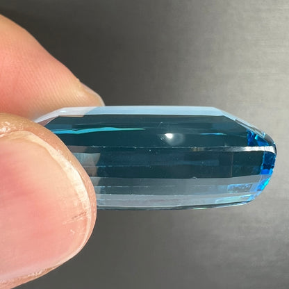 A large, loose Swiss blue topaz gemstone.