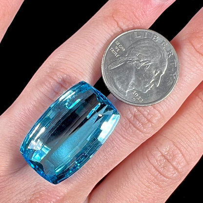A large, loose Swiss blue topaz gemstone.