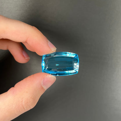 A large, loose Swiss blue topaz gemstone.