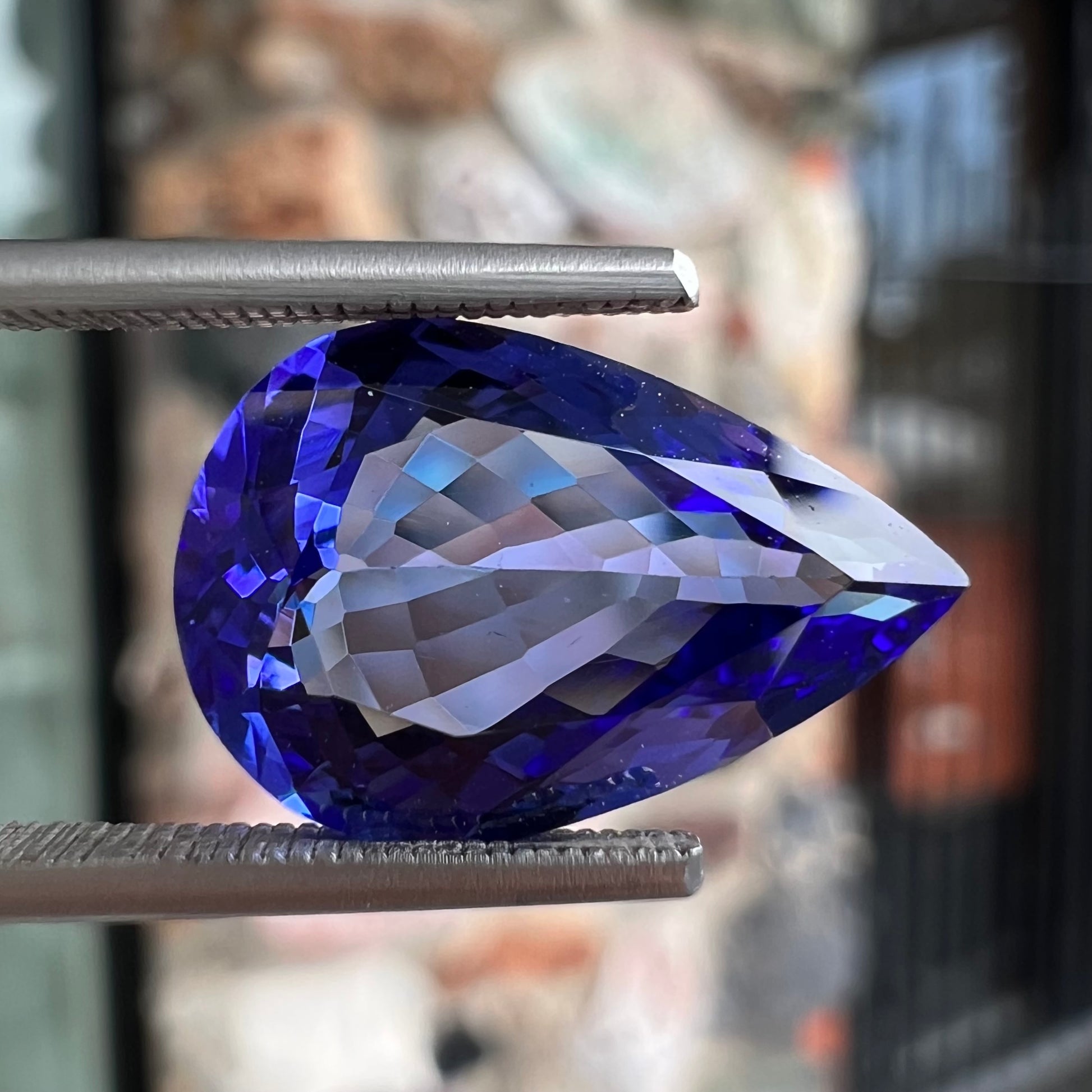A loose pear shape, AAA+ grade tanzanite stone from Tanzania.