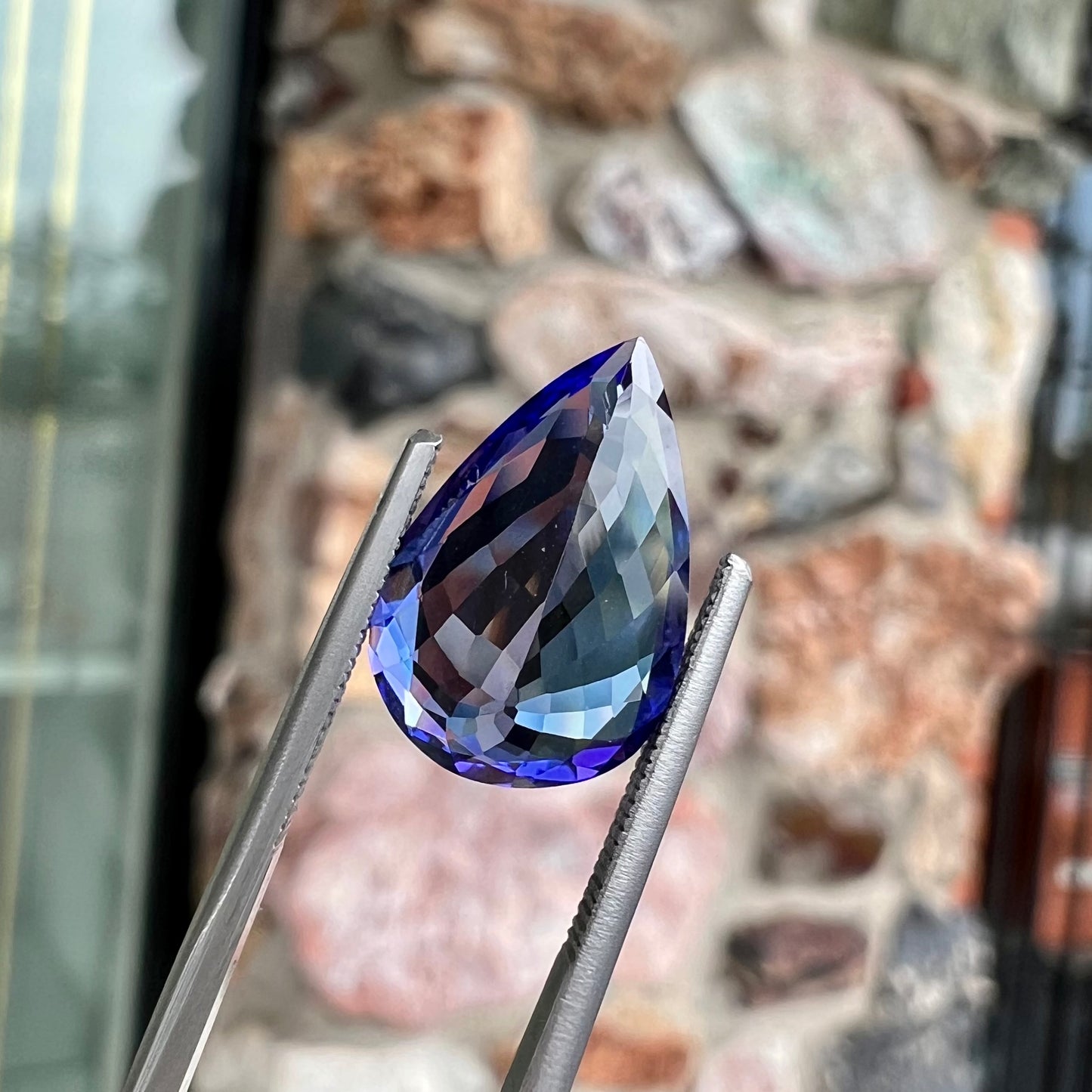 A loose pear shape, AAA+ grade tanzanite stone from Tanzania.