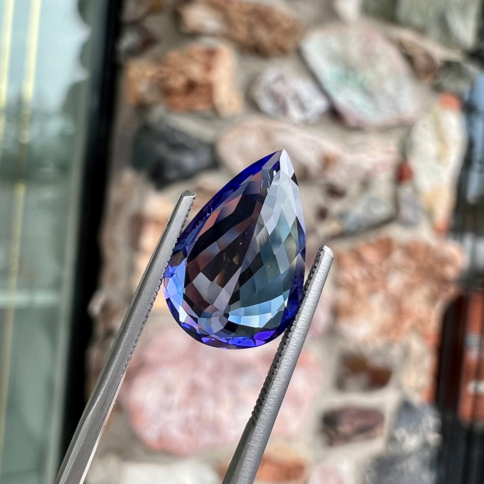 A loose pear shape, AAA+ grade tanzanite stone from Tanzania.