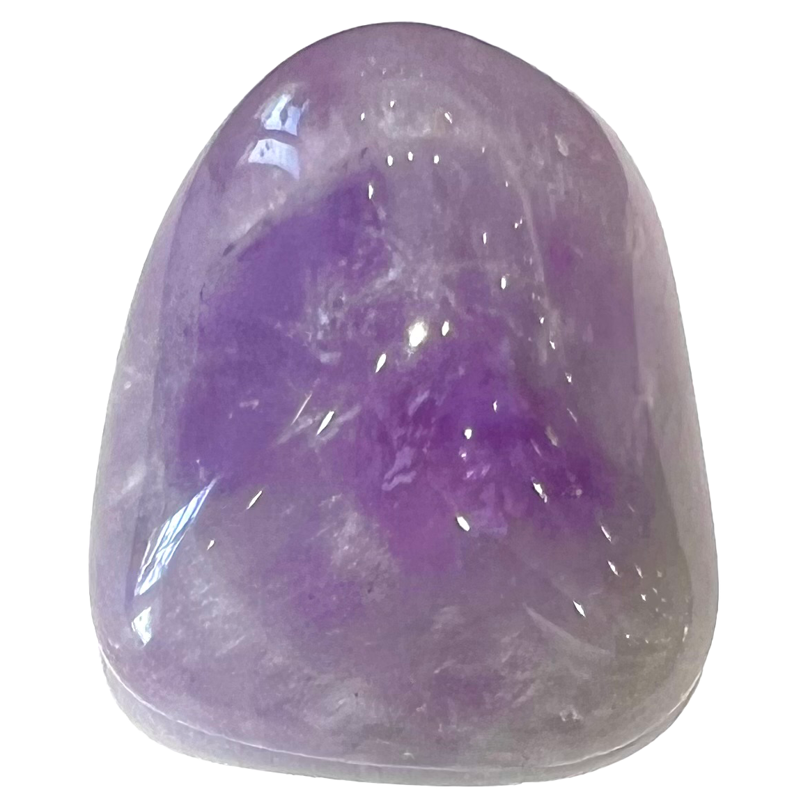 A tumble polished purple amethyst stone.