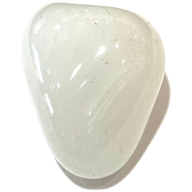 A tumble polished white quartz stone.
