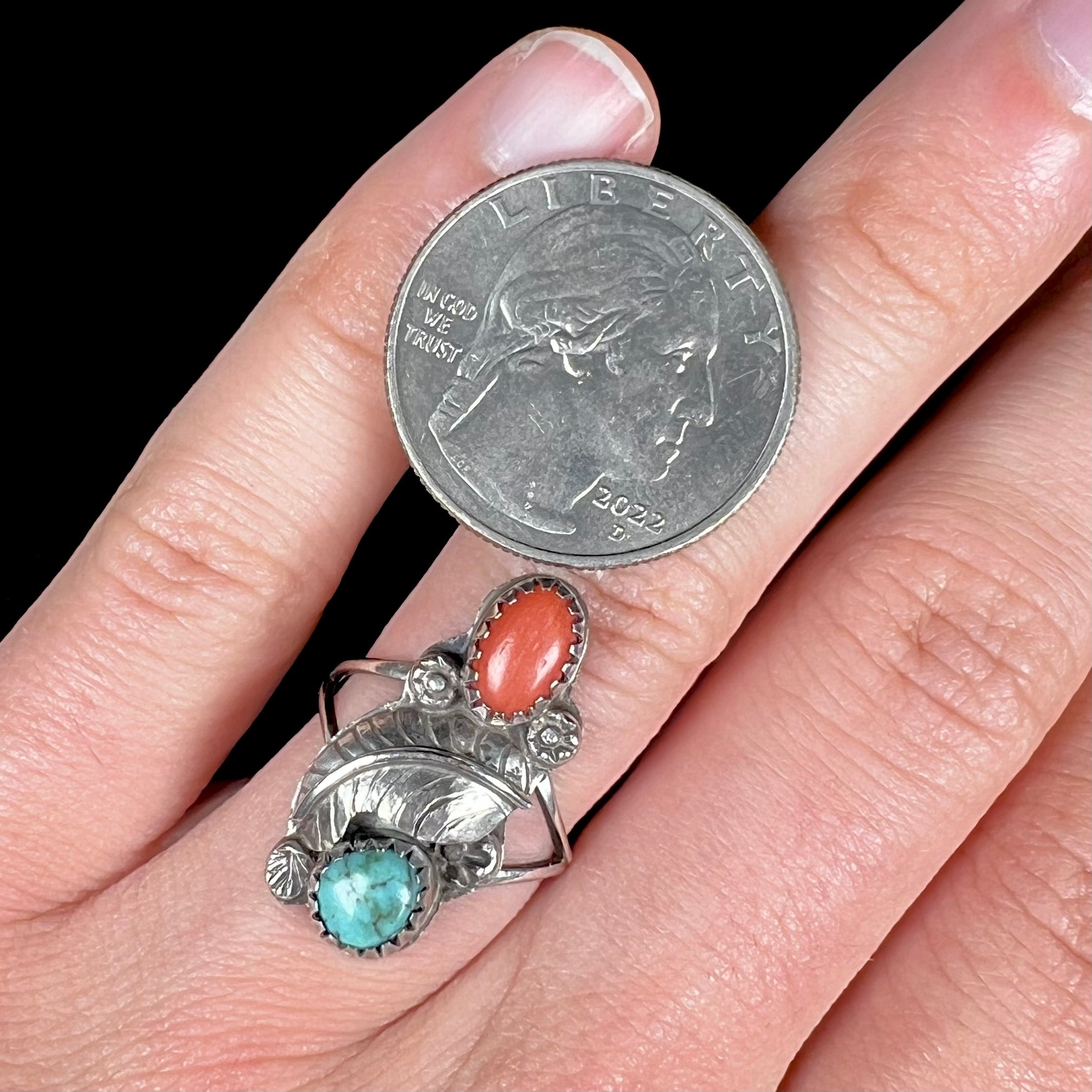 超希少!!VTG NAVAJO 1940's CORAL STERLING SILVER RING CLASSIC