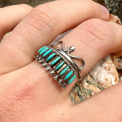 A ladies' Zuni Indian ring set with natural Sleeping Beauty needlepoint turquoise stones.