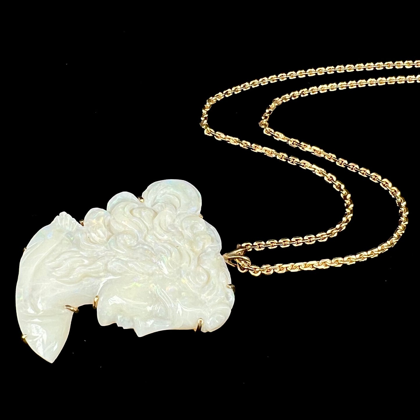 Coober Pedy Crystal Opal Cameo Pendant/Brooch in 14kt Gold | Vintage c.1950's