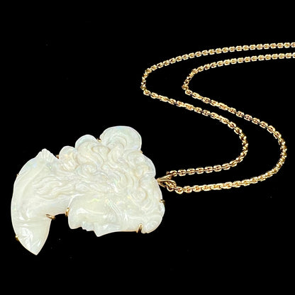 Coober Pedy Crystal Opal Cameo Pendant/Brooch in 14kt Gold | Vintage c.1950's