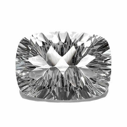 A loose, cushion laser cut white topaz stone.
