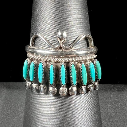 A ladies' Zuni Indian ring set with natural Sleeping Beauty needlepoint turquoise stones.