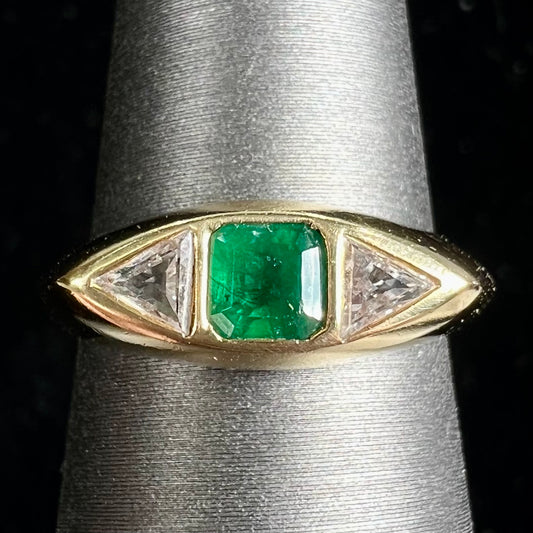 Emerald & Peach Diamond Ring | 18kt | Estate