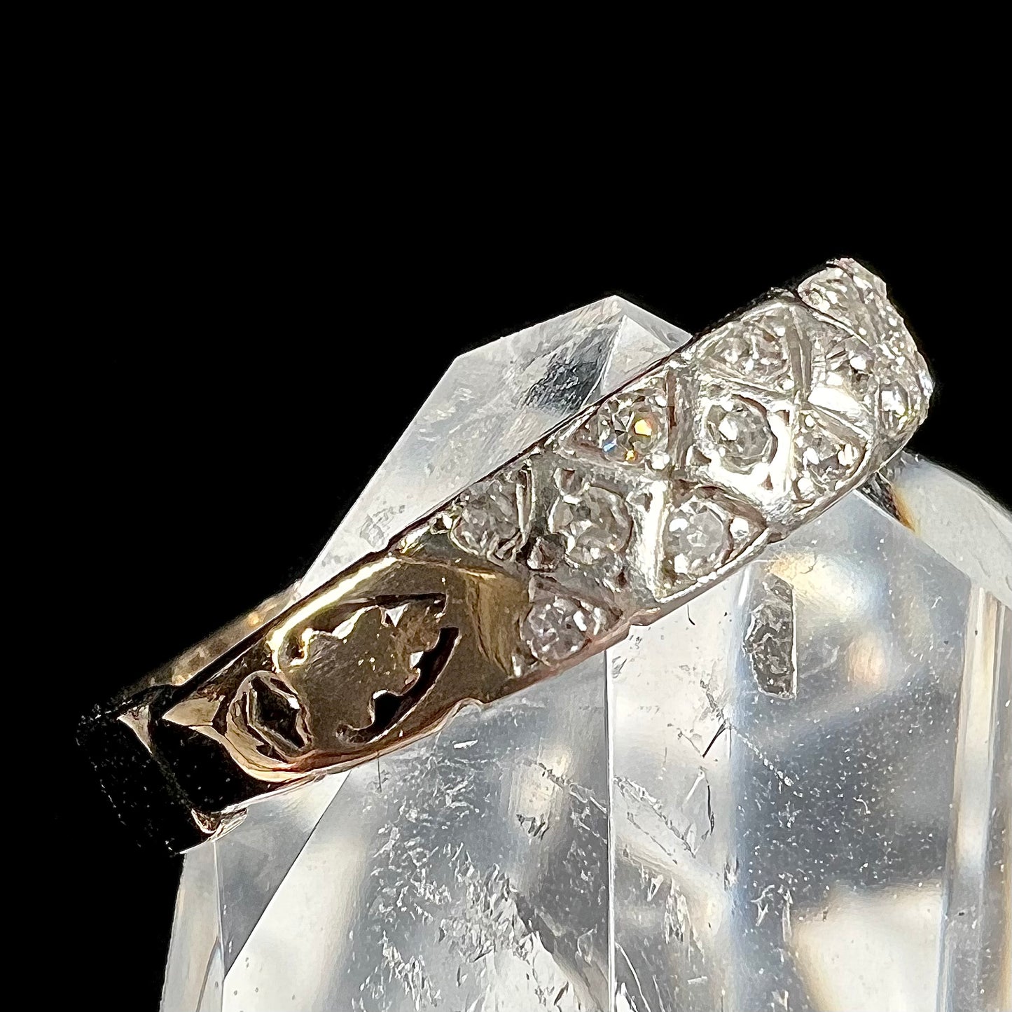 An antique yellow gold ladies' band set with old European cut diamonds.