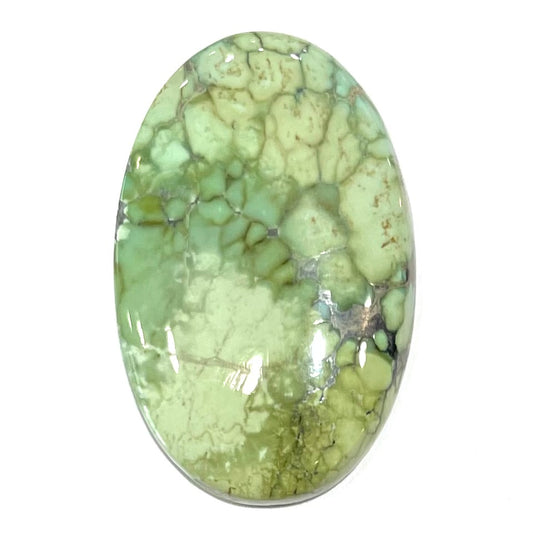 A loose, green turquoise stone cabochon from the Number 8 Mine.