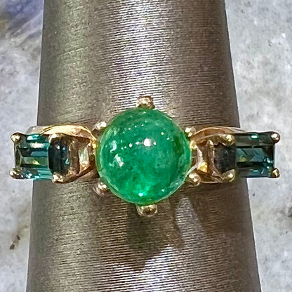 Emerald & Blue Tourmaline Ring | 14kt