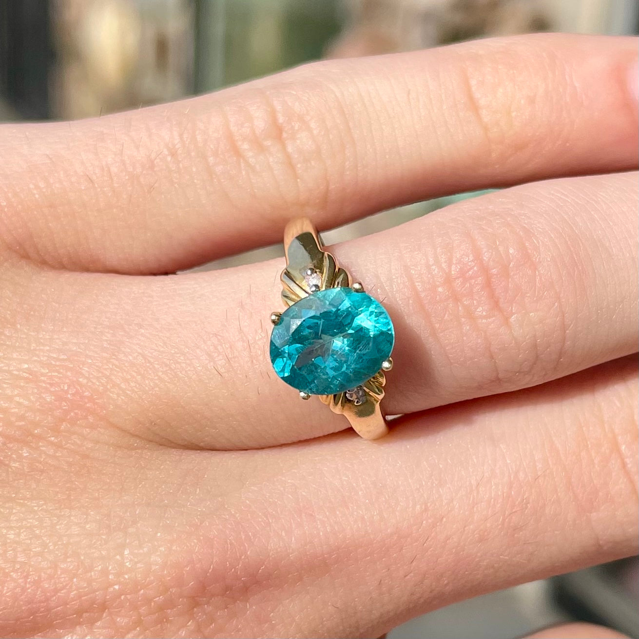 Blue Apatite & Diamond Ring | 14kt