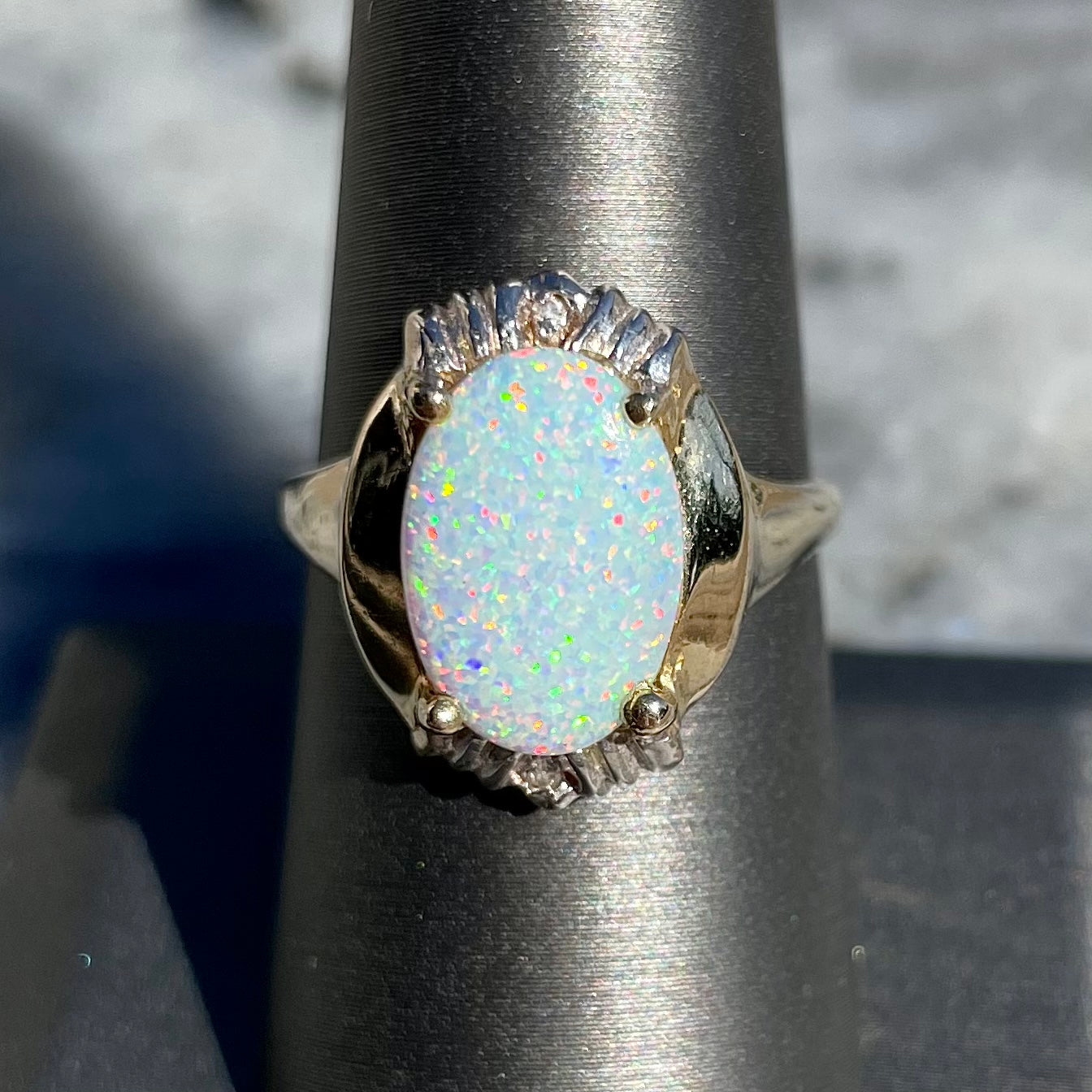 Elegant Opal Ring with Sterling Silver Band