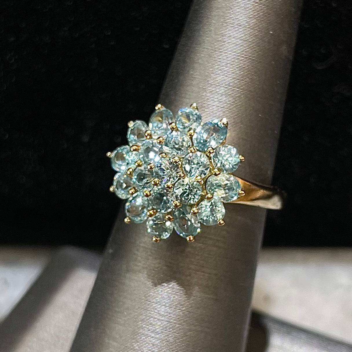 Blue Zircon Cluster Ring | 10kt
