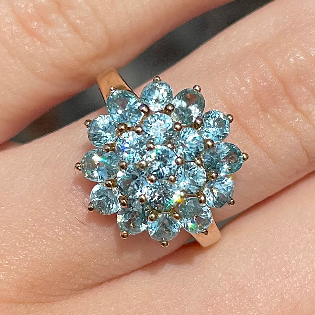 Blue Zircon Cluster Ring | 10kt