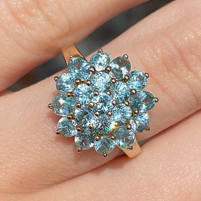 Blue Zircon Cluster Ring | 10kt