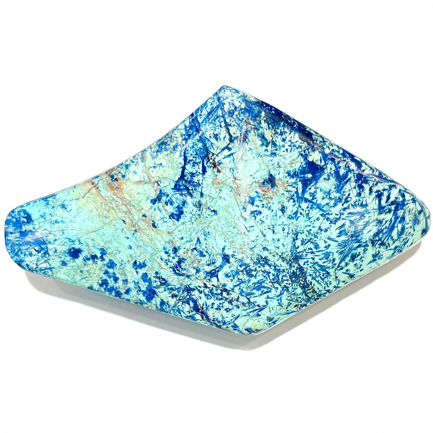 A freeform shape, polished azurite in turquoise stone.