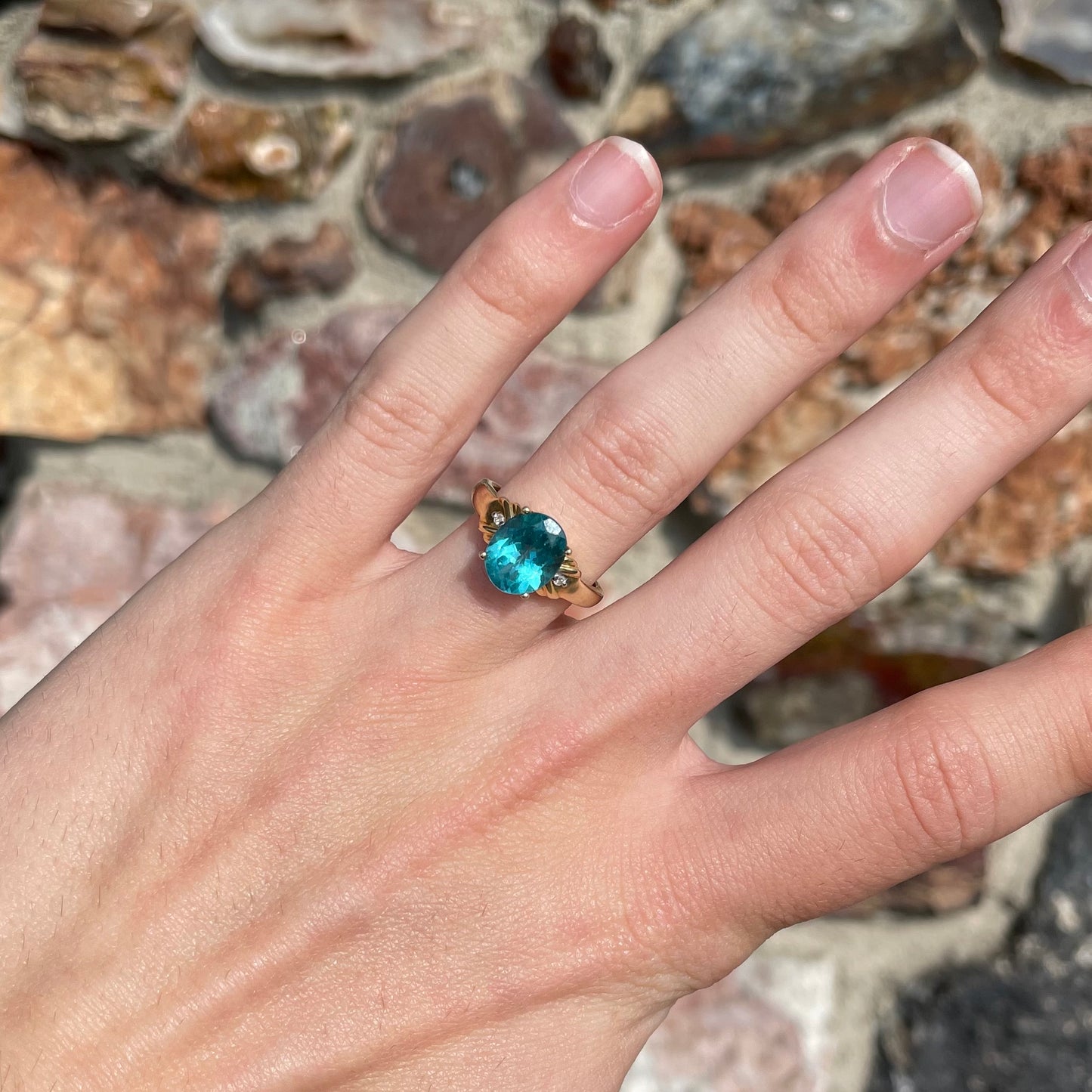 Blue Apatite & Diamond Ring | 14kt