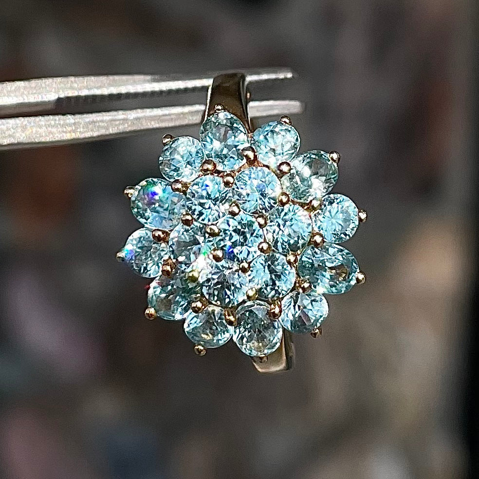 Blue Zircon Cluster Ring | 10kt